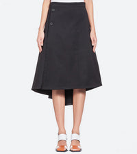 Asymmetric Button-Detail Midi Skirt