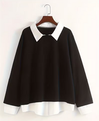 Mock Layered Two-Tone Collared Sweatshirt